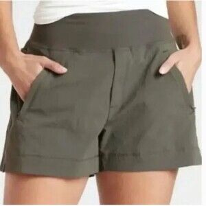 Athleta Trekkie North Shorts 16 Green Ripstop Zip Pockets Hiking Travel Stretch